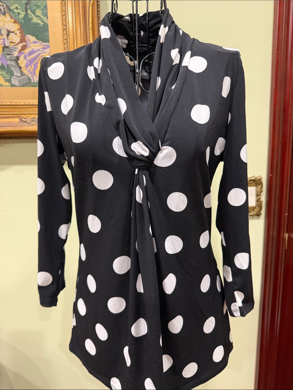 Grace Elements Black Blouse with White Polka Dots